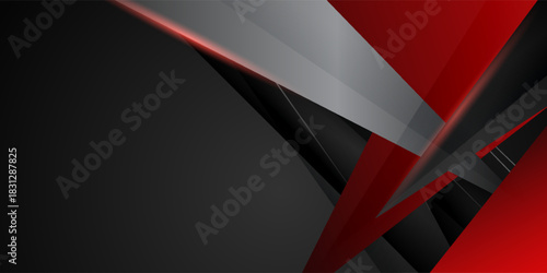 High contrast red and black glossy stripes. Abstract tech graphic banner design. Vector corporate background