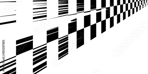 Rectangle frame with checkered print on borders. Rectangular vignette with checkerboard, race flag or chess game pattern isolated on white background. Vector graphic illistration.