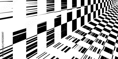Rectangle frame with checkered print on borders. Rectangular vignette with checkerboard, race flag or chess game pattern isolated on white background. Vector graphic illistration.
