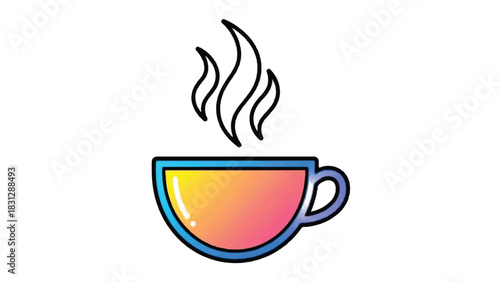 Steaming Hot Coffee Cup with Colorful Gradient.