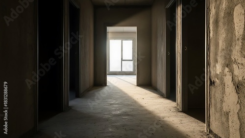 Wallpaper Mural Empty hallway in a building, construction zone with sunlight streaming through the window Torontodigital.ca