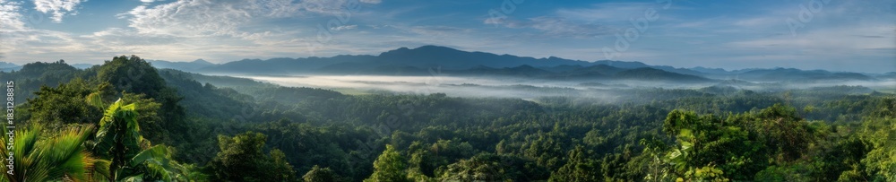 Fototapeta premium Breathtaking panoramic hdr view of lush green forests in nature's landscape