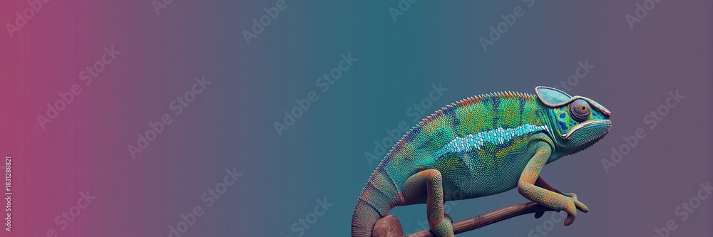 Fototapeta premium Orange Chameleon with Blue Patterns on a Textured Green Background