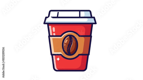Red Coffee Cup with Coffee Bean Logo and Lid.