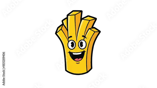 Happy French Fries Character Cartoon Illustration.