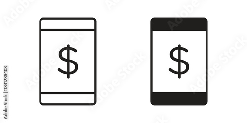 Mobile banking icon in filled, thin line, stroke style for website and apps
