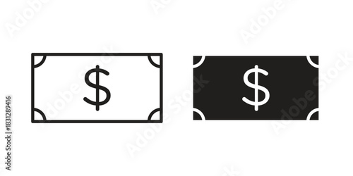 Money icon in filled, thin line, stroke style for website and apps