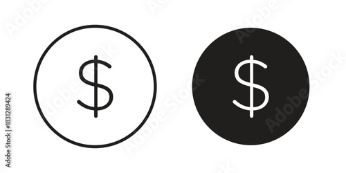 Money coin icon in filled, thin line, stroke style for website and apps