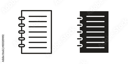 Notebook icon in filled, thin line, stroke style for website and apps