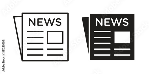 Newspaper icon in filled, thin line, stroke style for website and apps