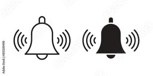 Notification bell icon in filled, thin line, stroke style for website and apps