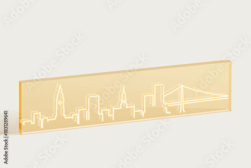 Philadelpia Engraved Skyline on Transparent Material - Minimal Line Art
