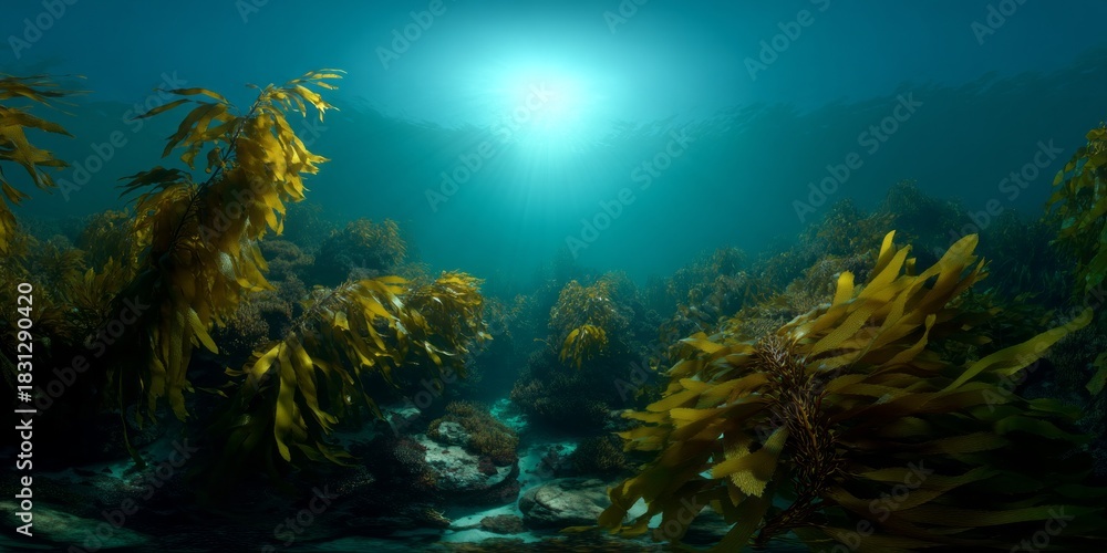 Fototapeta premium Underwater kelp forest exploration coastal waters hdr panoramic view