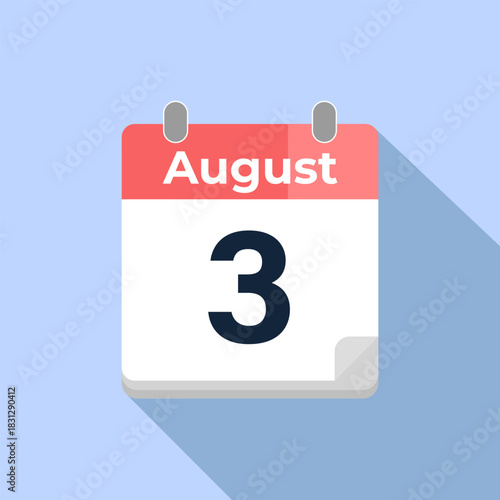 August 3 Vector Calendar
Modern flat color vector calendar with date