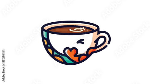 Cute Coffee Cup with Heart Design and Swirl.