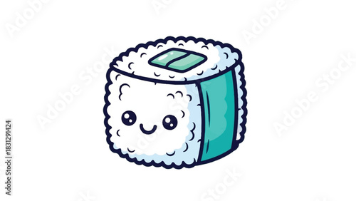 Cute Kawaii Sushi Roll Character with Happy Face.