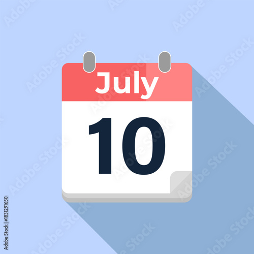 July 10 Vector Calendar
Modern flat color vector calendar with date