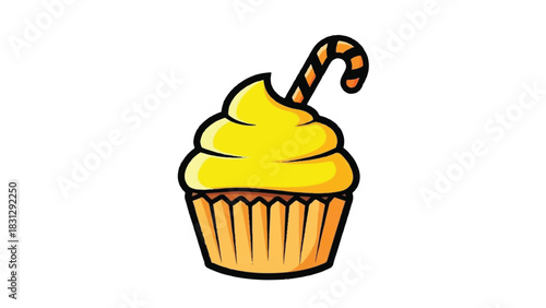 Delicious Yellow Cupcake with Candy Cane Topper Sweet Treat.