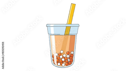 Refreshing bubble tea drink with tapioca pearls and straw.