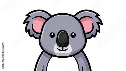 Cute cartoon koala face illustration with big ears and black nose.