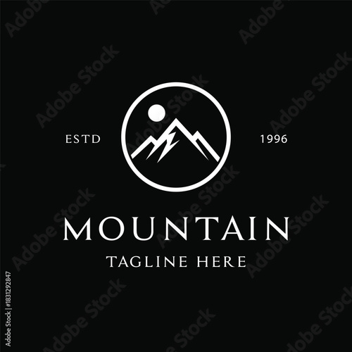 mountain peak and sun circle logo design concept idea