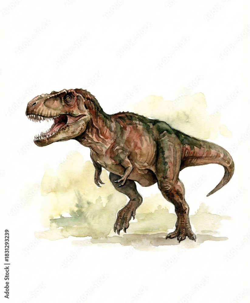 Fototapeta premium Tyrannotitan Theropod Dinosaur Watercolor Illustration, Large Carcharodontosaurid Predator, for Interior Decoration and Paleontology Art