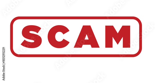 Scam alert stamp. Red warning sign isolated on white background