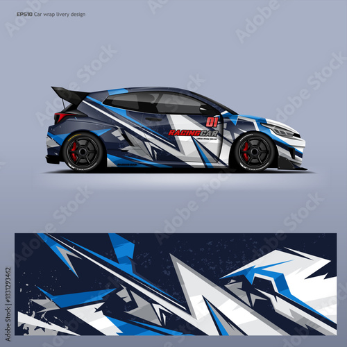 Sporty racing Car wrap livery design. vector file, printable file below.