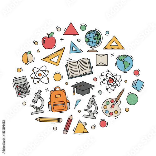 Education Icon Collection With Math Science Art And Creative Study Objects
