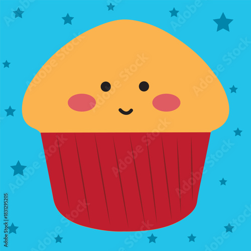 Cartoon illustration of Mexican bakery pancakes, cupcakes, muffins, and other food items. Flat vector illustration, isolated. Kawaii style