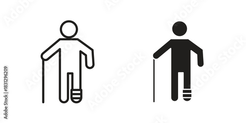 Man with broken leg icon doodle set. editable outline stroke vector eps