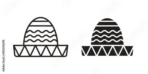 Mexican Hat icon doodle set. editable outline stroke vector eps
