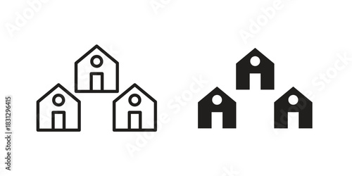 Neighborhood icon doodle set. editable outline stroke vector eps