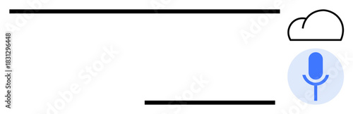Microphone icon below a cloud, suggesting cloud-based voice command or speech recognition technology. Ideal for AI, voice assistant, cloud computing, user interface, speech-to-text, innovation