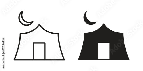 Night camping icon doodle set. editable outline stroke vector eps