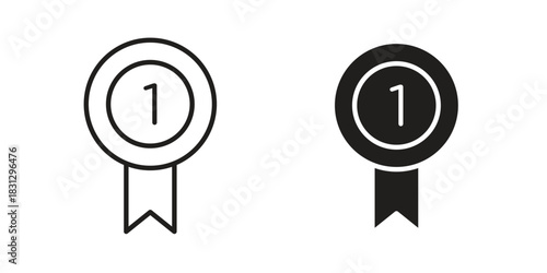 Number one medal icon doodle set. editable outline stroke vector eps