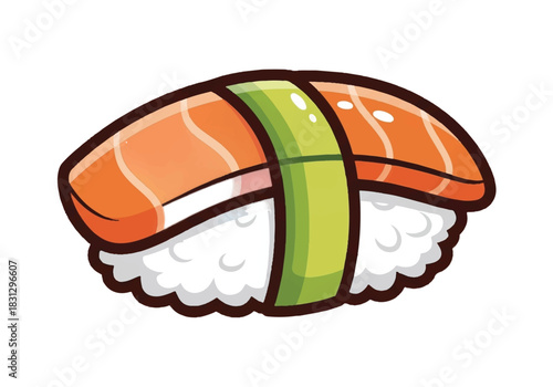 Delicious Salmon Nigiri Sushi Cartoon Illustration.