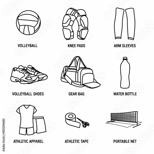 Volleyball Equipment Set vector illustration - Essential Gear for the Sport.