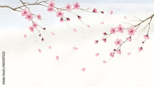 Delicate pink cherry blossom branches with falling petals in a beautiful watercolor style, evoking spring, renewal, and natural beauty.