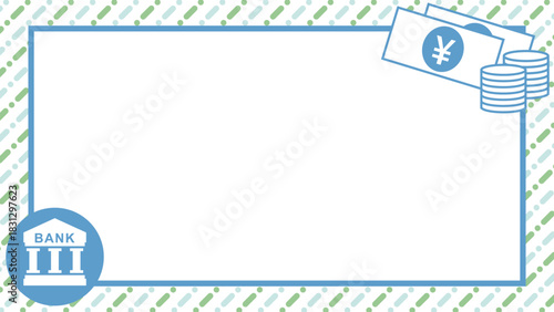 銀行とお金の背景フレームイラスト