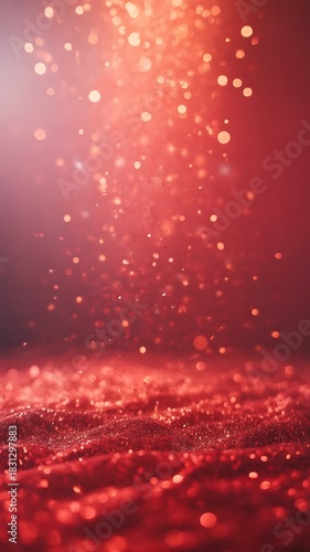 Red Glitter Bokeh Background with Falling Sparkles