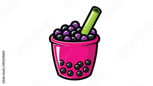 Vibrant Bubble Tea Drink with Tapioca Pearls and Straw.