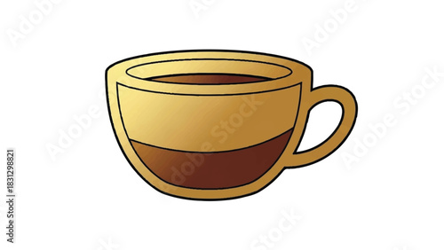 Stylized Coffee Cup Illustration with Brown Liquid and Golden Mug.