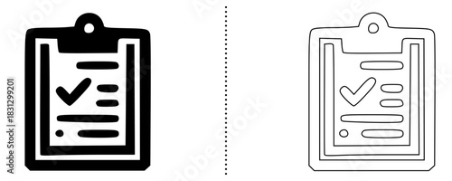 Clipboard Checklist Icon Set – Task List and Form Document Symbol in Bold and Outline Line Style for Medical Records, Office Workflow, Productivity, and UI Design Projects