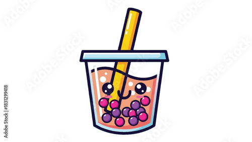 Cute kawaii bubble tea character with a happy face.