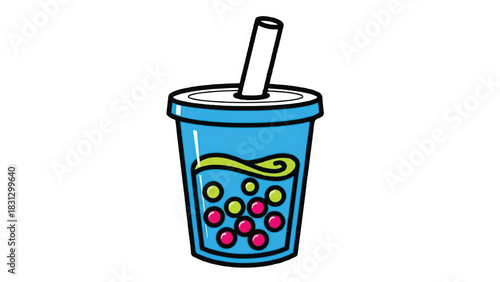 Vibrant Bubble Tea Drink with Colorful Boba Pearls and Straw.