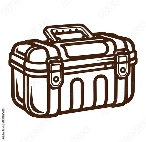 Brown outline illustration of a durable tool box or equipment case isolated on white