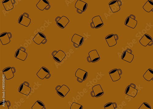 Coffee illustration pattern with dark brown background, food packaging, menu illustration hand drawn print ads, food business, coffee shop