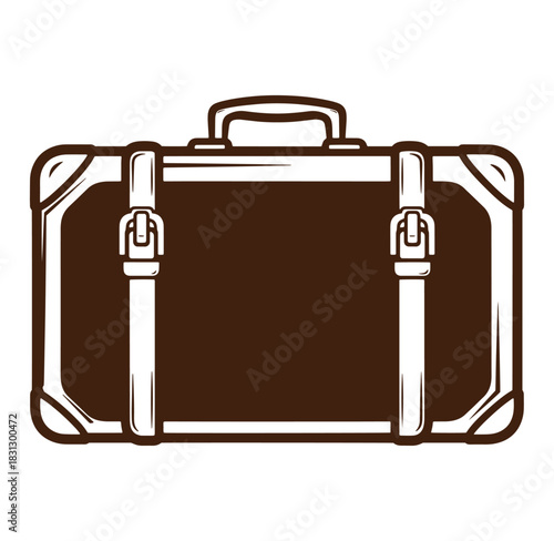 Classic brown suitcase illustration in a simple and elegant vintage vector style