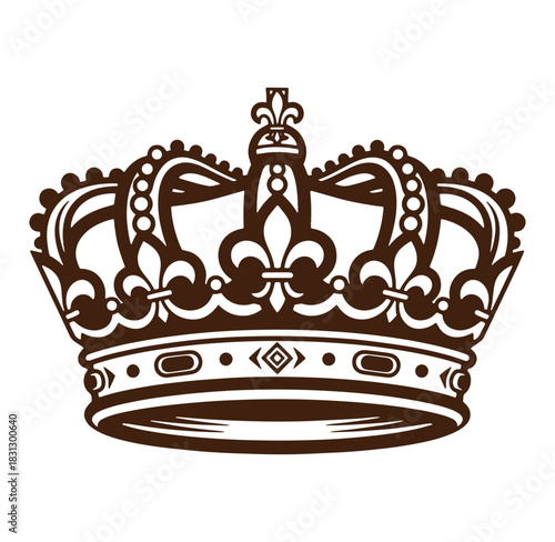 Elegant brown crown illustration featuring flourish details on a white isolated background